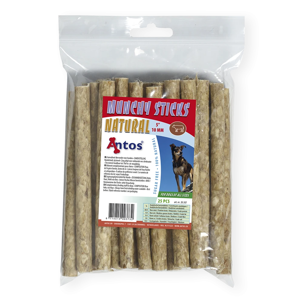 Munchy Sticks 5" 10 mm Natural 25 piezas