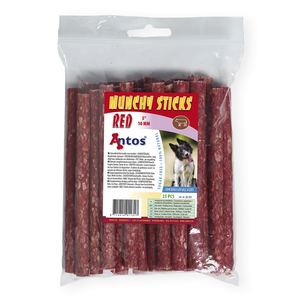 Munchy Sticks 5" 10 mm Rojo 25 piezas