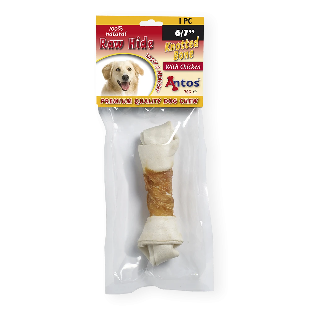 Raw Hide White + Chicken Knotted Bone 6/7" 1 pieza