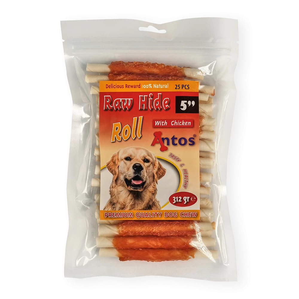 Raw Hide White + Chicken Roll 5" 25 piezas