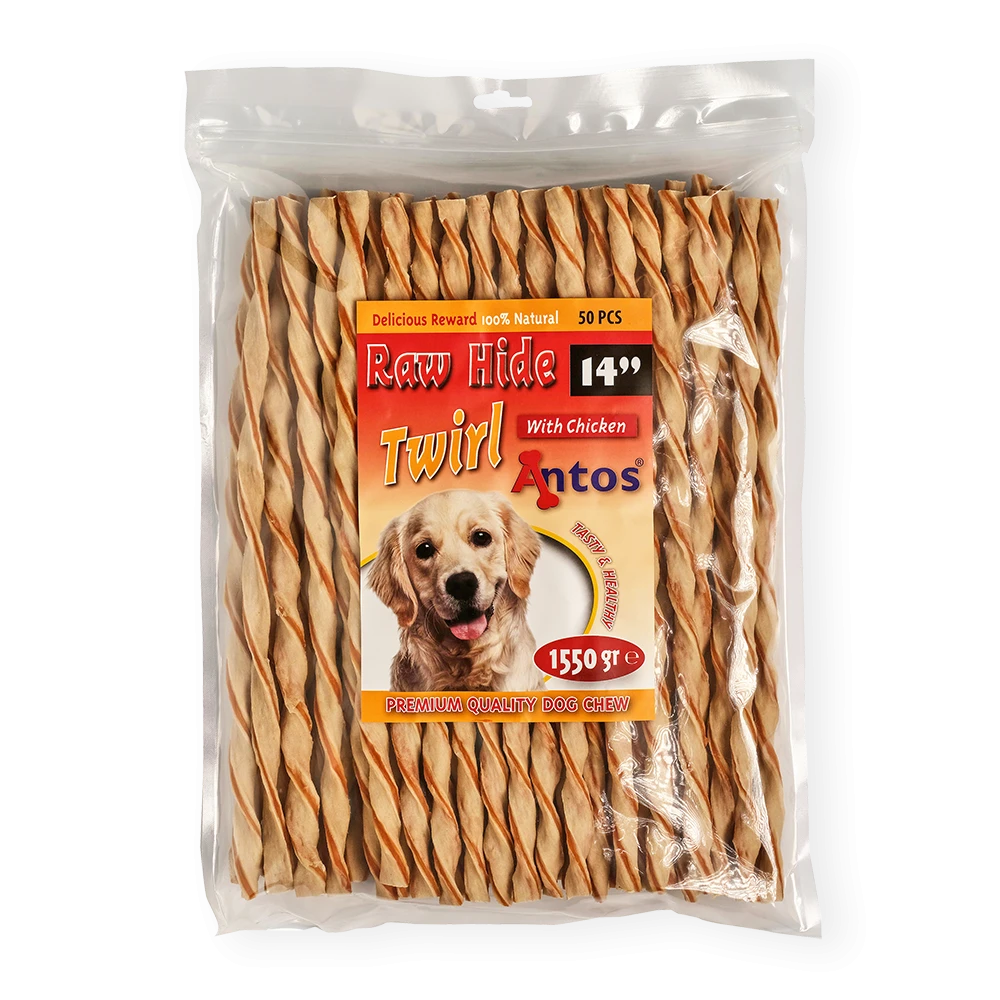 Raw Hide White + Chicken Twirl 14" 50 piezas