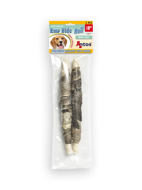 Raw Hide White + Fish Roll 10" 2 piezas