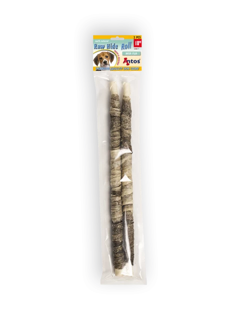 Raw Hide White + Fish Roll 18" 2 piezas