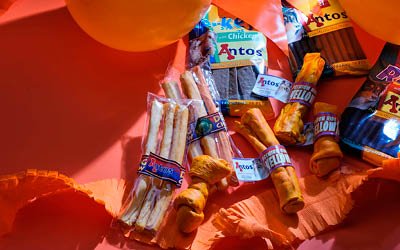Animemos con aperitivos para perros de color naranja