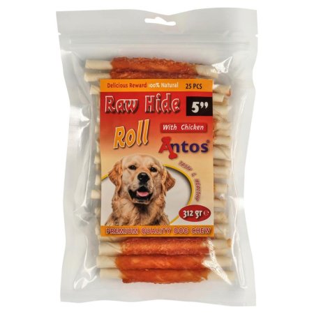 Raw Hide White + Chicken Roll 5" 25 piezas