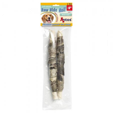 Raw Hide White + Fish Roll 10" 2 piezas