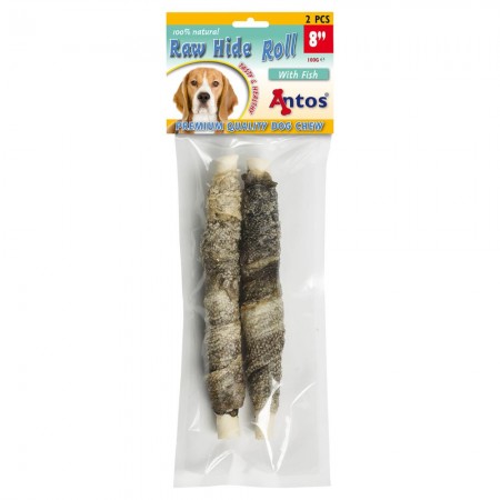Raw Hide White + Fish Roll 8" 2 piezas